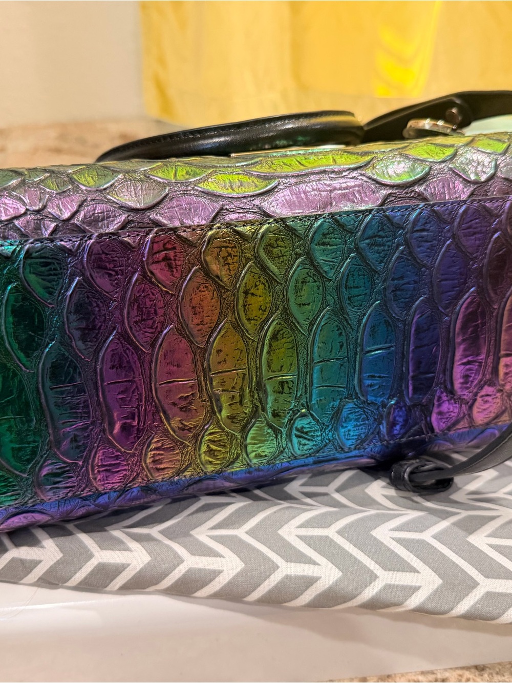 Brahmin Iridescent Rainbow Croc-Embossed Tote with Black Handles - Picture 4 of 7